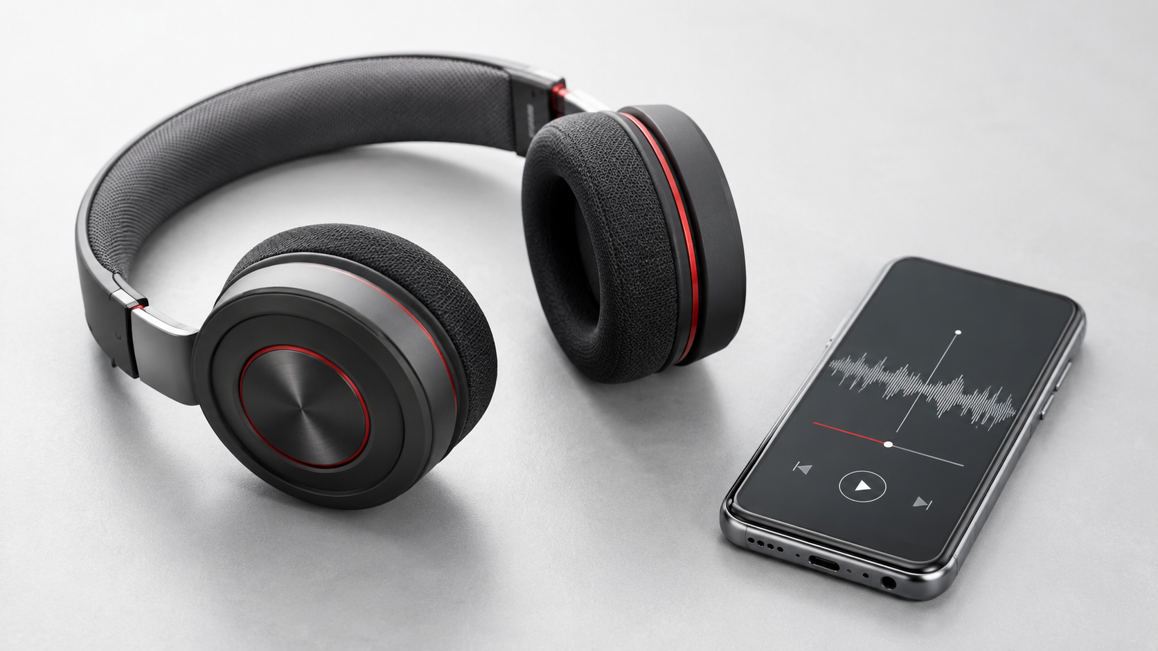 Cuffie e smartphone con una traccia audio, immagine del comunicato Einhell da ascoltare