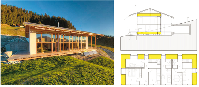 Questo edifico dall’estetica modernissima, realizzato dall’Atelier Werner Schmidt in Svizzera, ha struttura portante in jumbo balle di paglia, disposte a forma di U e pannelli in legno multistrato a strati incrociati. Come si vede dai disegni sia il pavimento del piano terra sia il soffitto dell’ultimo piano sono coibentati con paglia in balle di elevato spessore per un notevole isolamento termico. https://archieco.eu/?p=269