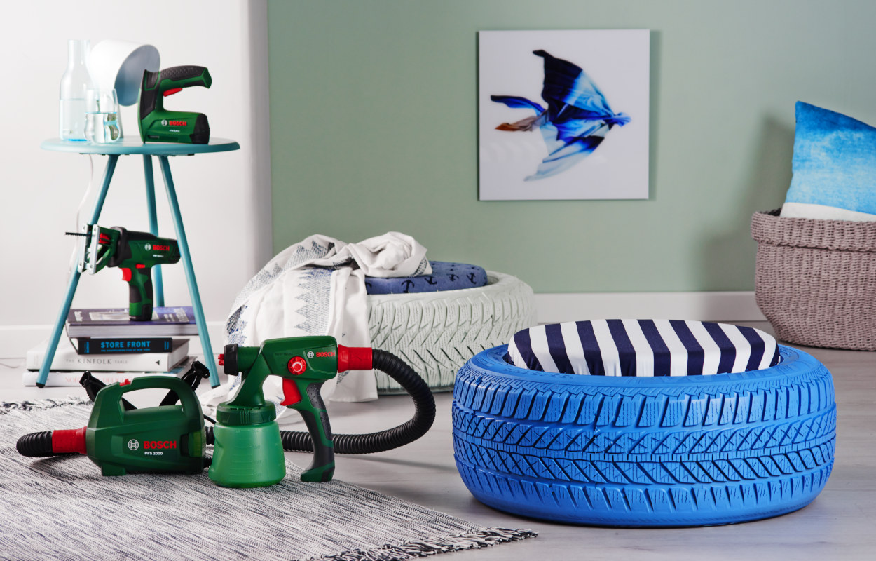 Riciclo creativo fai da te | Pneumatico puf + tavolino snowboard riciclo creativo fai da te